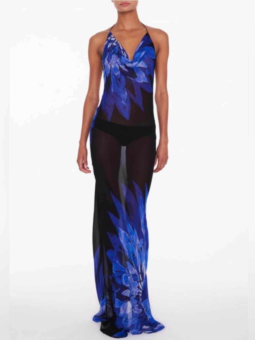 Rat & Boa Coralina Cowl Neck Semi Sheer Maxi Dress Black Cobalt Blue Size XS - Picture 3 of 12